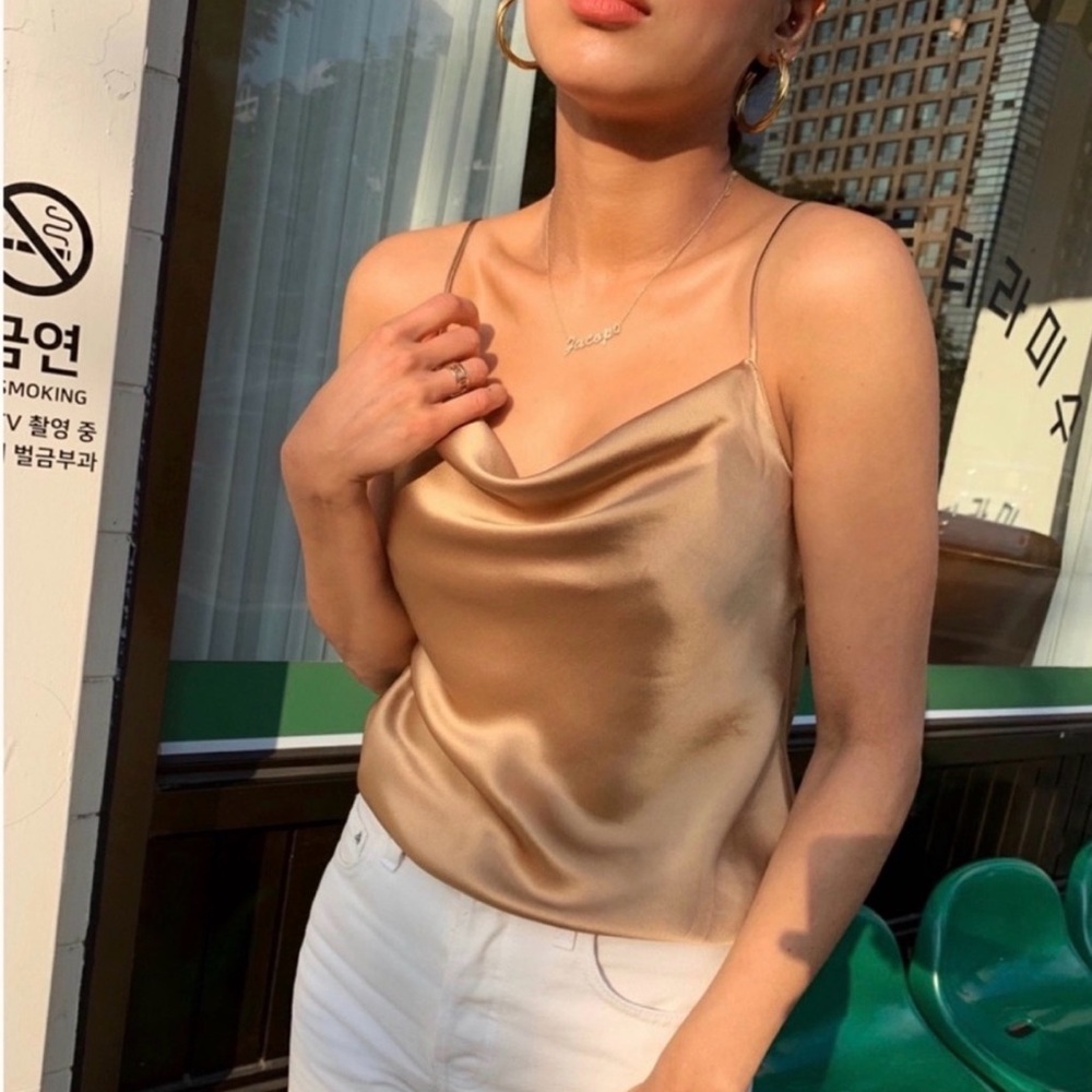 Nili Lotan Satin Cowl Neck Top